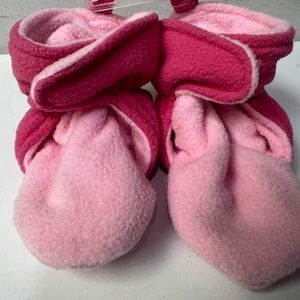 Luvable Friends Pink Fleece Scooties - Toddler Girls 2T - Warm Winter Slippers